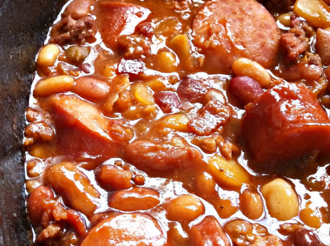 3 Meat Crock Pot Cowboy Beans