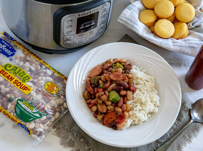 Instant Pot Cajun 15 BEAN SOUP® with Rice and Sausage
